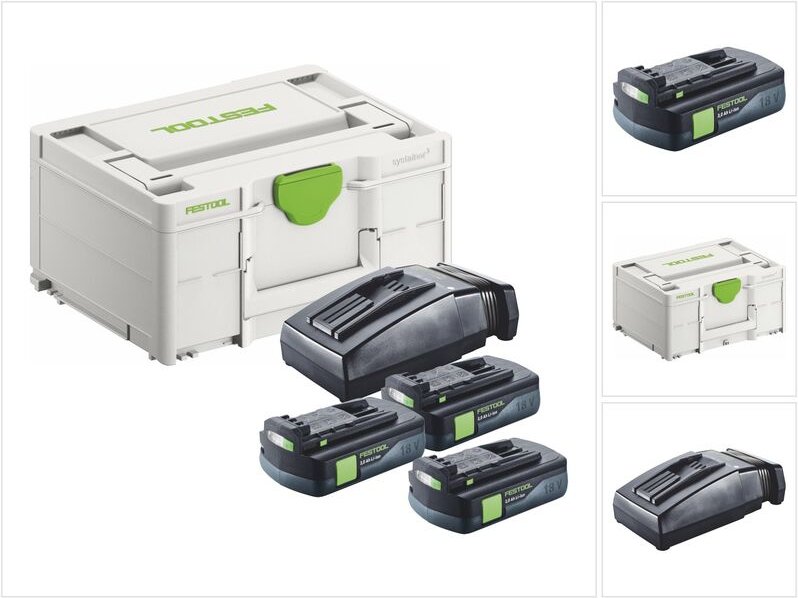 Energie Set 3x bp 18 Li 3,0 c Akku 18 v 3,0 Ah / 3000 mAh Li-Ion ( 3x 577658 ) + tcl 6 Ladegerät ( 201135 ) + Systainer ...