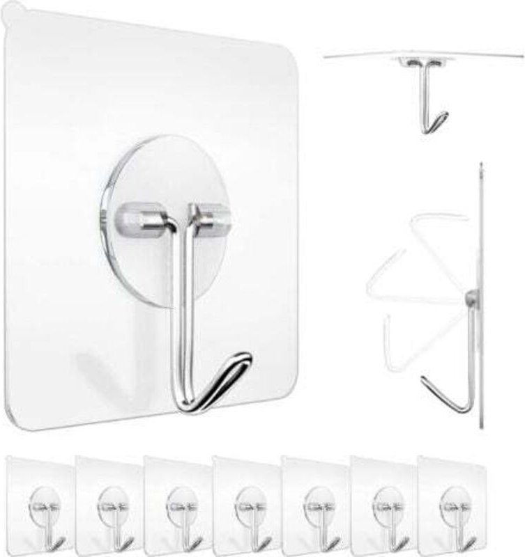 10 Stück selbstklebende Wandhaken, 6 x 6 cm – Wandhaken aus Edelstahl für Zuhause, Küche, Bad – Maximale Belastung: 5 kg...