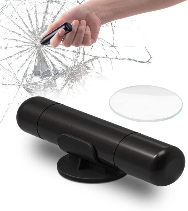 2-in-1 Sicherheitshammer, Gurtschneider, Notfallhammer, Glasbrecher, Notfallwerkzeug, Schwarz