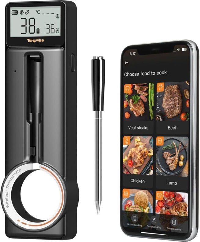 Tempwise TNT-2B Bluetooth-Funkthermometer für die Küche, intelligentes Grillthermometer mit 5-mm-LCD-Sonde (Batterien im...