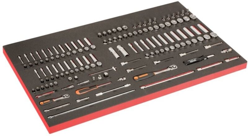 Bahco Schaumstoffeinlage für 40-Werkstattwagen, 1/4 metrische & Zoll-Steckschlüsselsätze - 141-tlg.