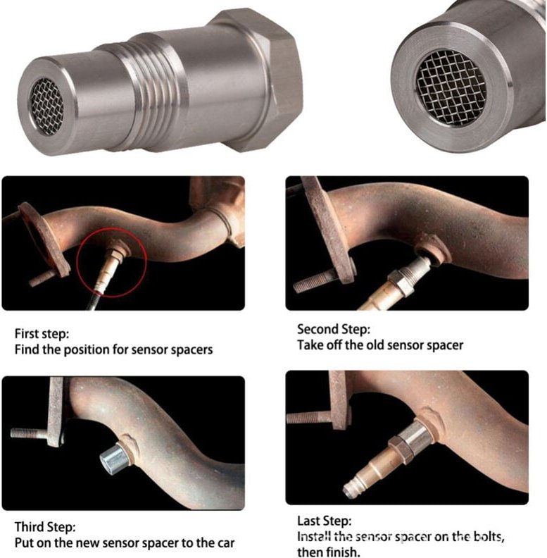 Schutzadapter für M181,5 Lambdasonde, aus Edelstahl, mit Filter und Motorwarnleuchten-Eliminator.