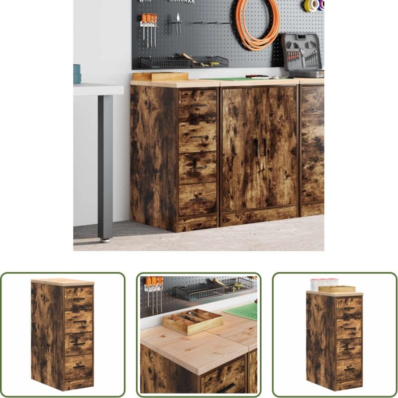vidaXL Heimwerkzeug - Garagen-Aufbewahrungsschrank Räuchereiche Massivholz Kiefer