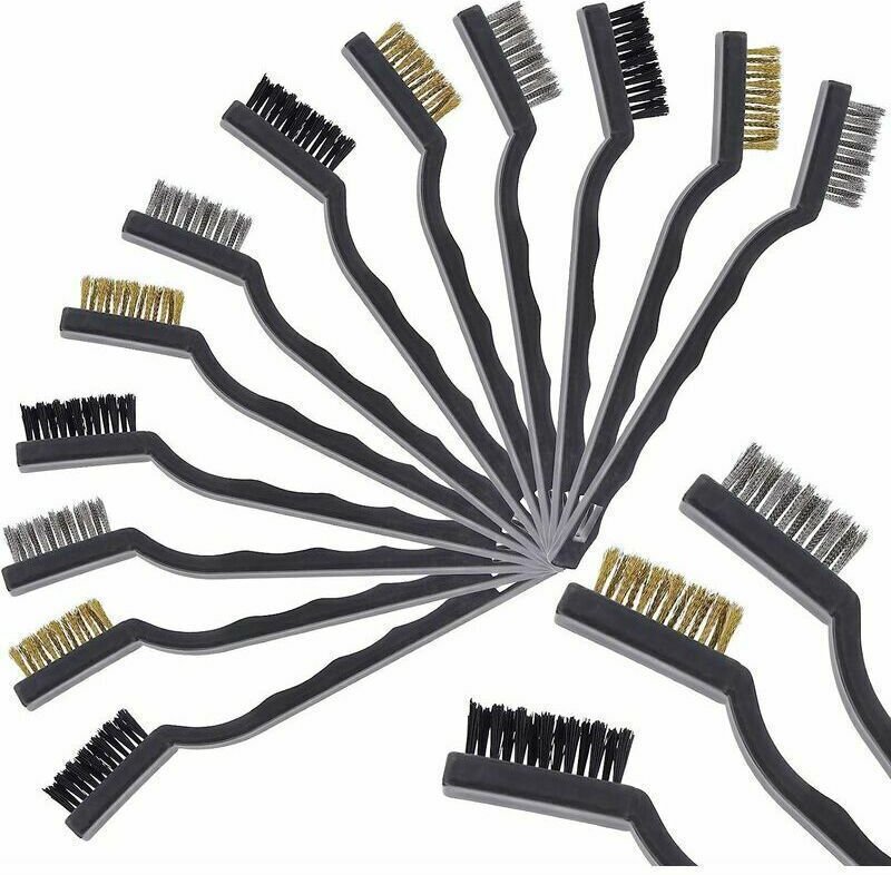 Set mit 12 Mini-Drahtbürsten, Drahtbürste mit Messingborsten, Reinigungsdrahtbürste mit gebogenem Griff – Schweißbürste