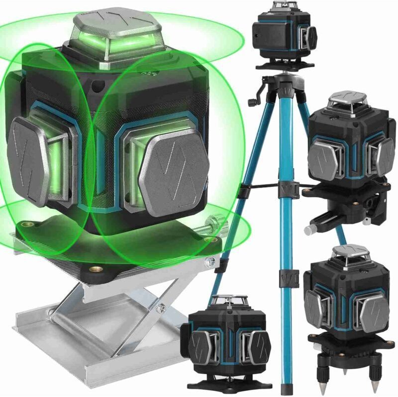 x 360°-Laser-Nivelliergerät, 3D-Laser-Nivelliergerät mit 16 Linien, selbstnivellierend, 2 x 2400 mAh Akkus, grünes Laser...