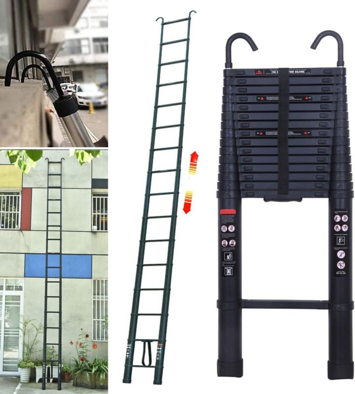 Alu Teleskopleiter ausziehbar 6.2m Höhe Anlege- Klappleiter 150kg Belastbarkeit