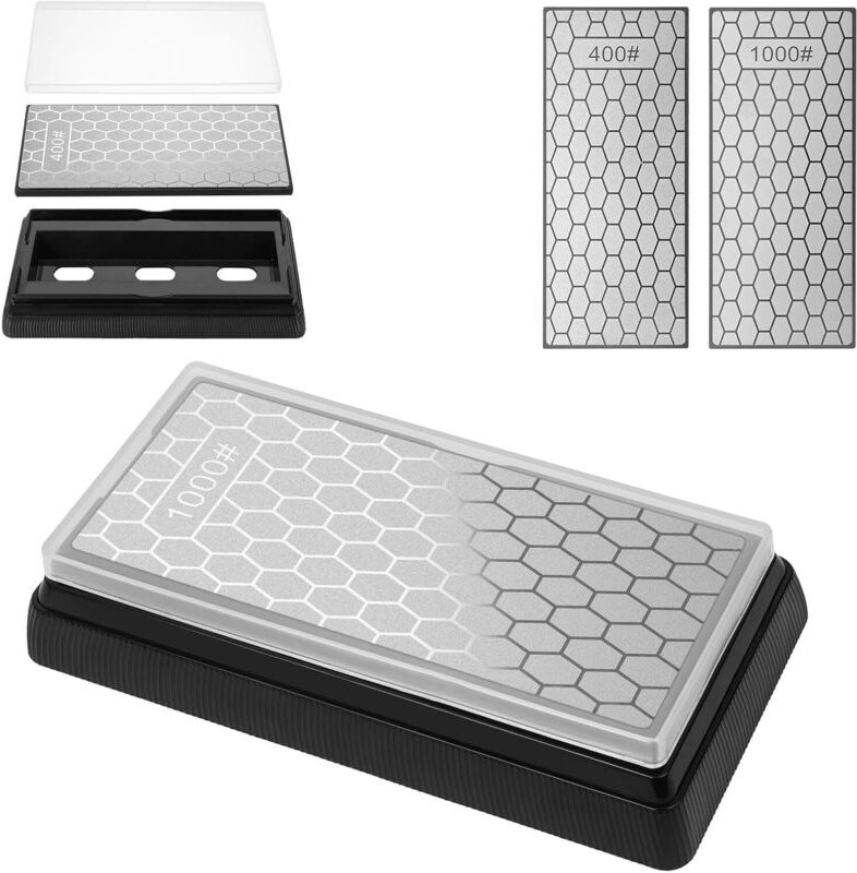 Diamant-Schärfstein, Diamant-Messerschärfer mit Wabenstruktur, Diamant-Schärfstein (Körnung 400/1000), Messerschärfer mi...