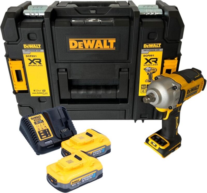 Dcf 891 H2T Akku Schlagschrauber 18 v 1084 Nm 1/2' Brushless + 2x Powerstack Akku 5,0 Ah + tstak + Ladegerät - Dewalt