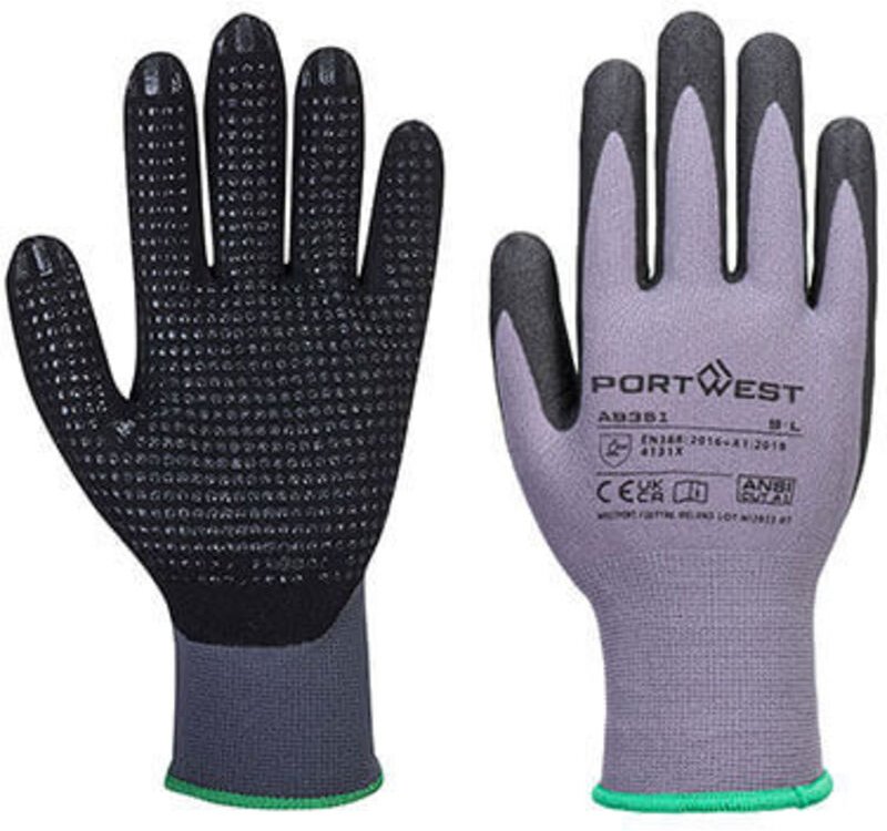 12 Paar DermiFlex Essential Multipack Handschuhe mit Noppeninnenfläche, Grau/Schwarz, 2XL – Größe 11