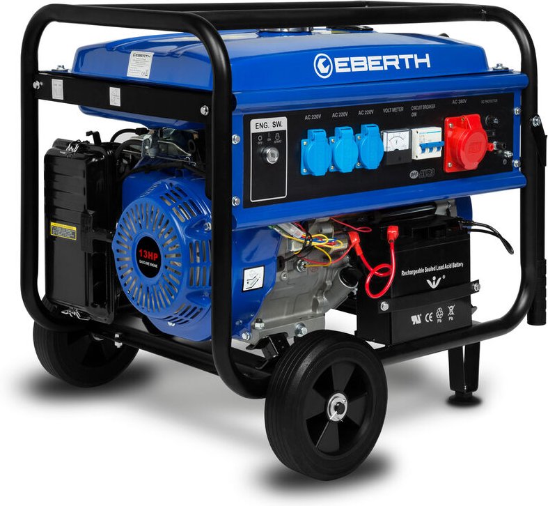EBERTH 5500 Watt Notstromaggregat Stromerzeuger Stromaggregat mit Fahrwerk, E-Start, 13 PS Benzinmotor, 4-Takt, 3-Phasen...