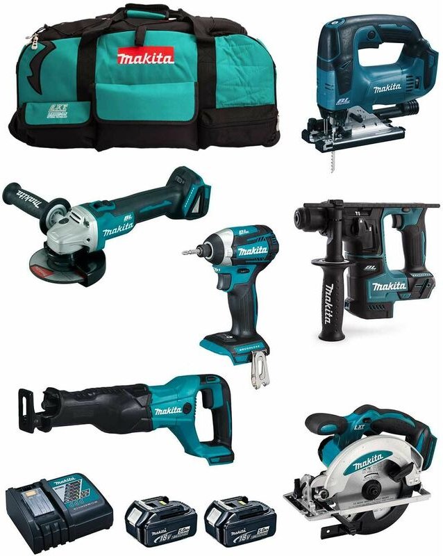 Makita - Kit MK602 (DHR171 + DGA504 + DTD154 + DJR186 + DJV182 + DSS610 + 2 x 5,0 Ah + DC18RC + 2 x LXT600)
