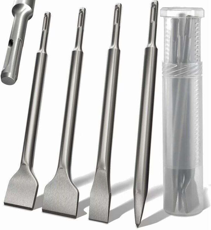 4-teiliges SDS-Plus-Meißel-Set - Rundgriff, Elektrohammer, Vierspitz-Rundmeißel, 142 x 250 Bogenmeißel, extra großer Fla...