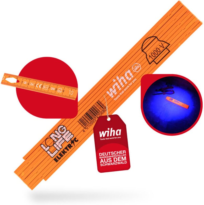Wiha - Elektriker Gliedermaßstab Longlife® (42068) i Zollstock 2 m i Meterstab metrisch i orange i Messwerkzeug für den ...