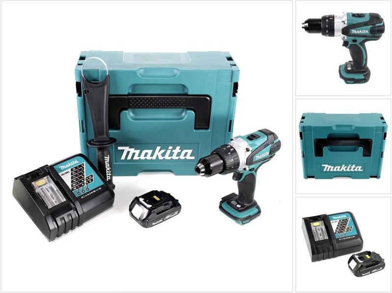 Makita DDF 458 Y1J-D 18V Akku Bohrschrauber 91 Nm im Makpac mit 1x BL1815N 1,5 Ah Akku und DC18RC Ladegerät