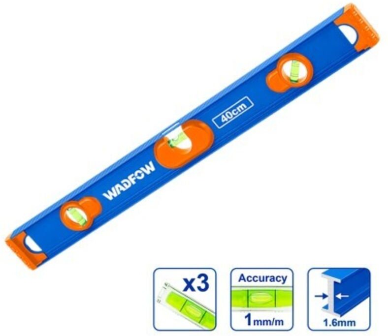 WADFOW Wasserwaage 60 cm, Aluminium, 1,6 mm, Präzision 1,0 mm/m, 3 Libellen