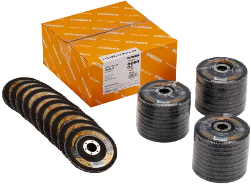 RHODIUS LSZ F2 VALUE, 40 Stück, 115 mm, Korn 40, Fächerschleifscheibe