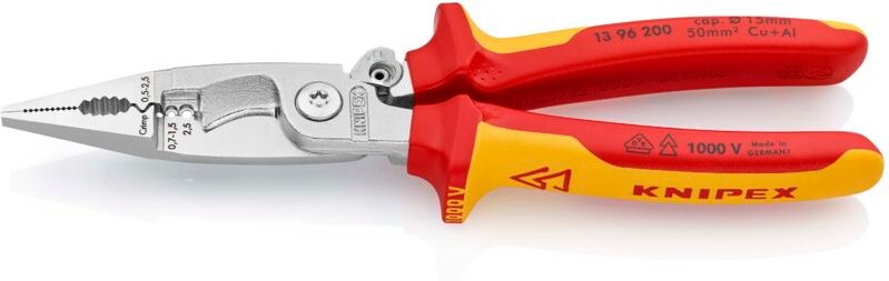 KNIPEX 13 96 200 SB Elektro-Installationszange isoliert mit Mehrkomponenten-Hüllen, VDE-geprüft verchromt 200 mm