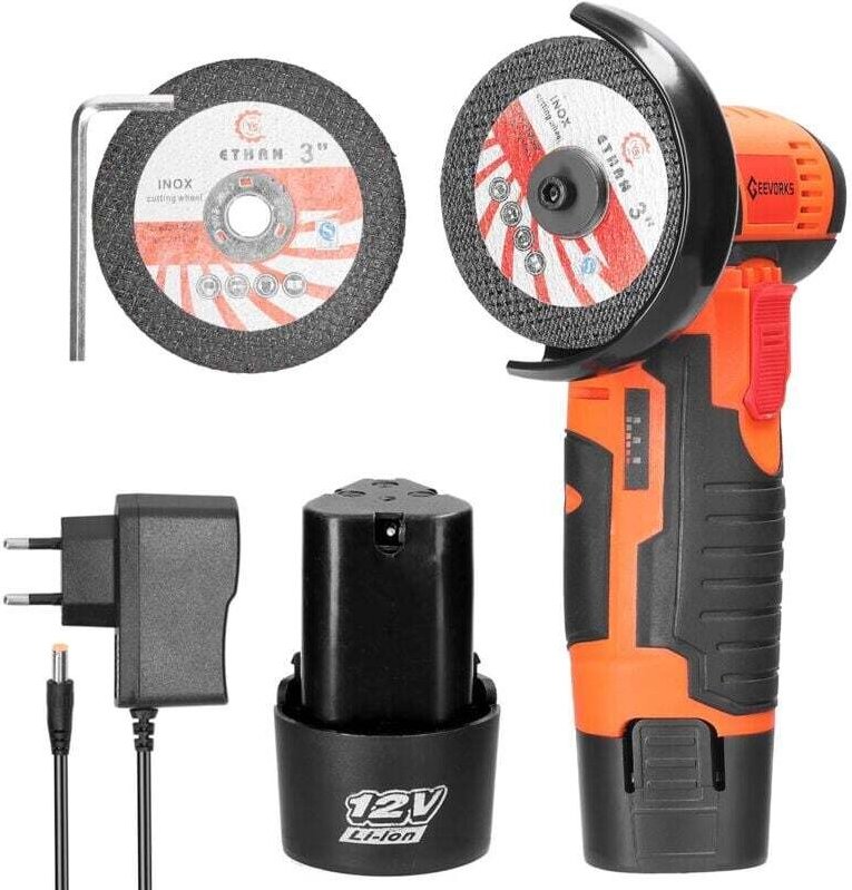 KZQ - Mini-Akku-Schleifgerät, 76 mm Mini-Akku-Winkelschleifer, Akku-Winkelschleifer mit Ladegerät und 2 Akkus 2000 mAh, ...