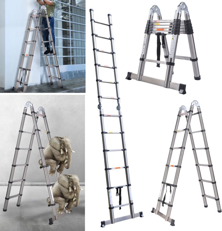 Profi Teleskopleiter Treppenleiter Anlegeleiter Mehrzweckleiter 3.8M (1.9M+1.9M)