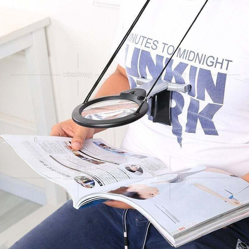 Riesenlupe mit LED-Beleuchtung – Freihändig – Zum Lesen – Für Nacken und Schreibtisch