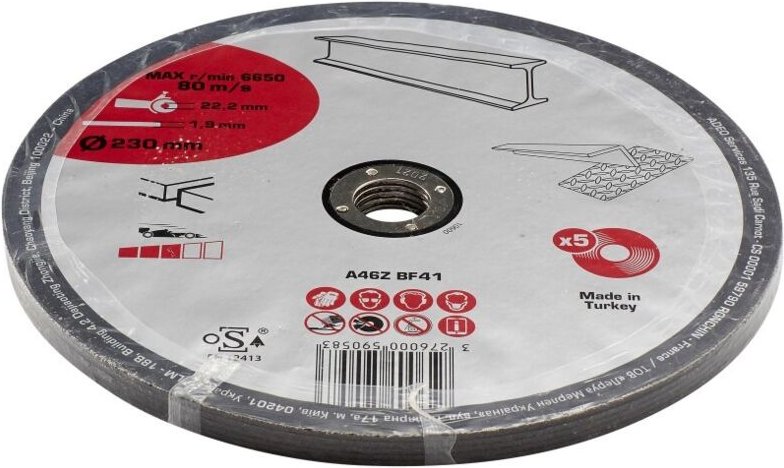 5er-Set Trennscheiben für Metall, Durchmesser 230 x 1,9 x 22,23 mm Centrale Brico