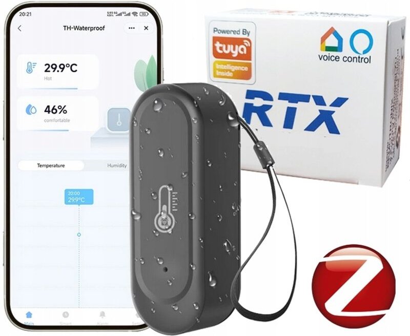 Externer Temperatur- und Feuchtigkeitssensor RTX Tuya Zigbee Schwarz