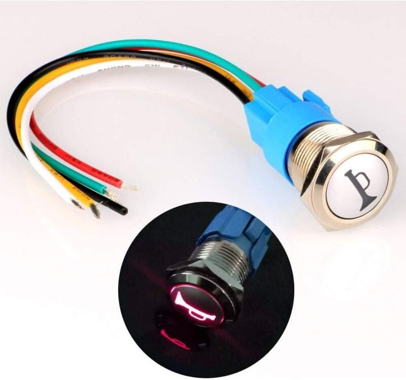 12V-24V/5A 19mm vorverdrahteter Momentan-Hupen-Druckknopfschalter Wasserdichter Metallknopf mit roter LED