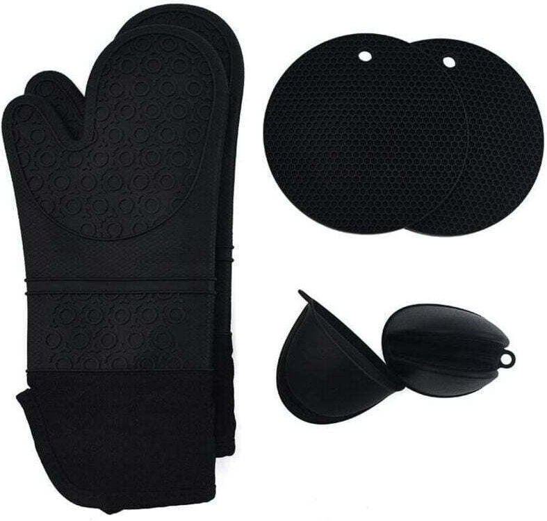 Ensemble de gants de cuisine, ensemble de 6 maniques, gants de cuisine en coton silicone.