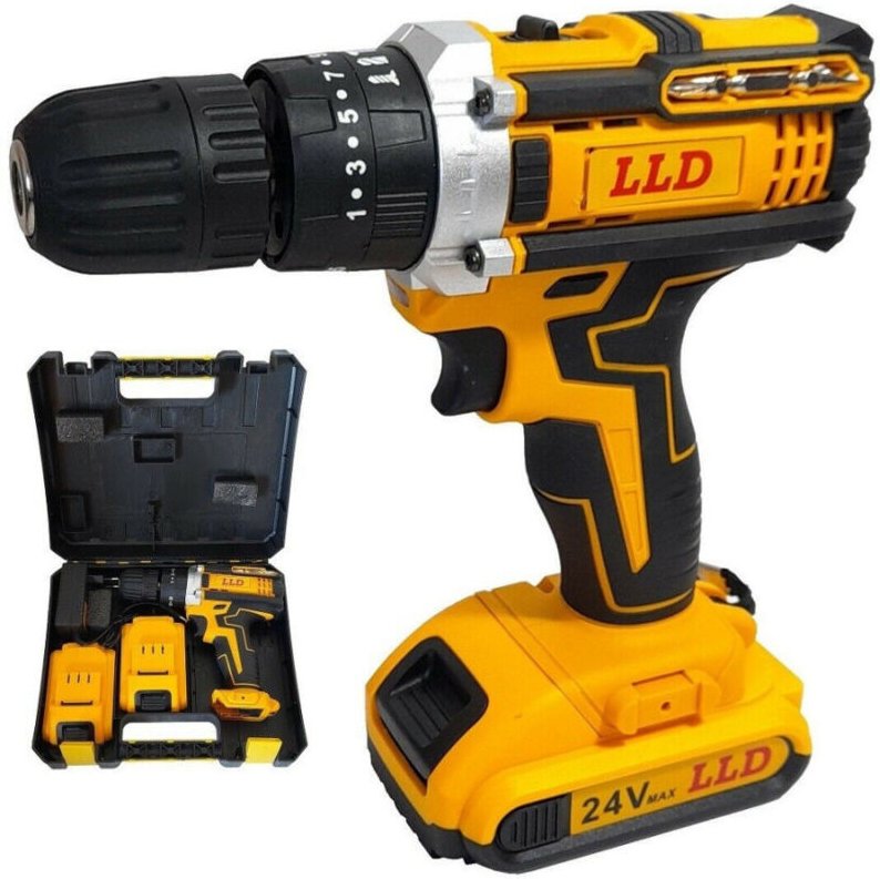 Trade Shop Traesio - Trade Shop - 24V lithium-schlagbohrschrauber mit zwei akkus + koffer DW24I -