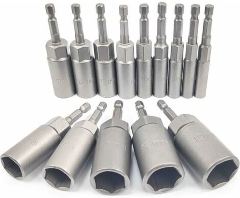 14 Stück Tiefe Steckschlüssel-Einsätze, 6-19mm Sechskantadapter, Bearbeitungstiefe 34mm, Sechskant für Schraubendreher f...