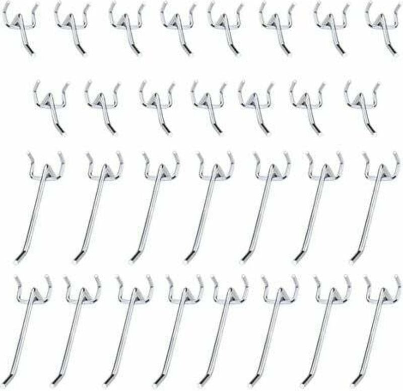 30 Stück Metall-Stecktafel-Haken, Stecktafel-Zubehör, 10 cm und 5 cm Einzelhaken-Set für Garagen, Geräteschuppen, Werkst...