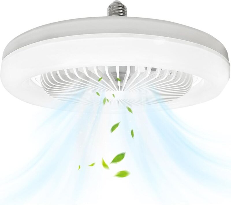Geschlossener Deckenventilator mit Licht, E27 30W Lampe Leiser Deckenventilator, 3 Betriebsmodi, Tragbarer Wandventilato...