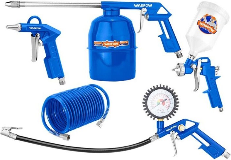 WADFOW 5-teiliges Druckluftwerkzeugset mit 5 m Schlauch, Druckluftpistolen und Farbspritzgerät