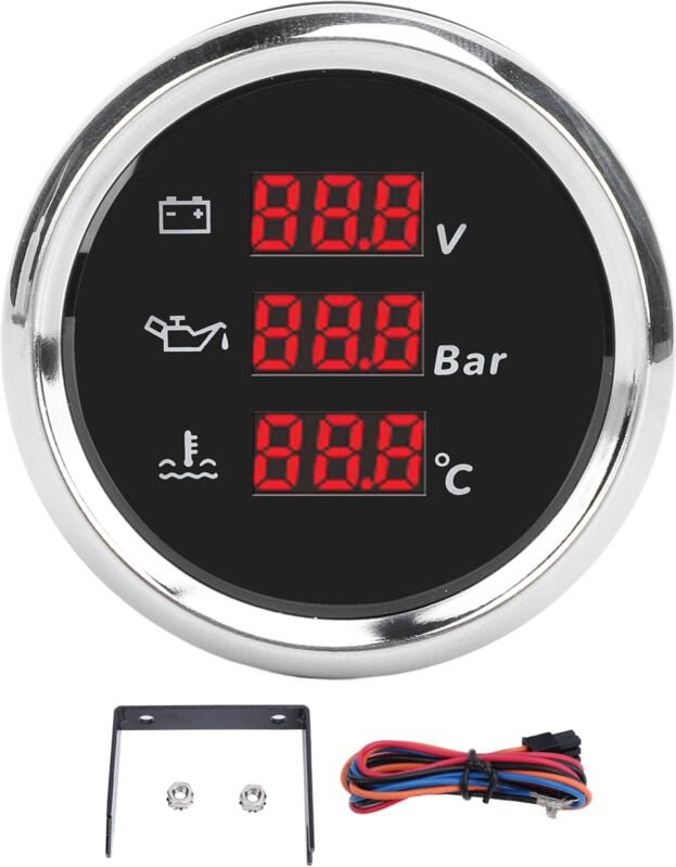Digitales Temperatur-, Öldruck- und Voltmeter, leicht ablesbar, 9 bis 32 VDC digitale Spannung, Öldruck, Temperatur, Was...