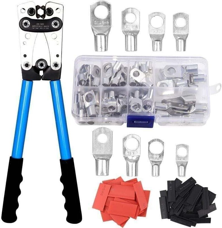 Mehrlagige elektrische Crimpzange AWG 10-0,6-50 mm², Crimpzange für Kupferringkabelschuhe + 60 Schrumpfschläuche, Ratsch...