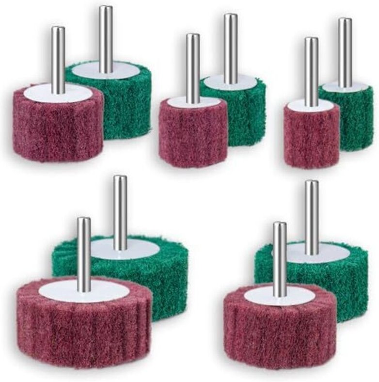 10-teilige Schleifscheiben, verschiedene Größen: 60/50/40/30/25mm. Schleifmop-Set, Vlies-Schleifscheiben zum Reinigen un...