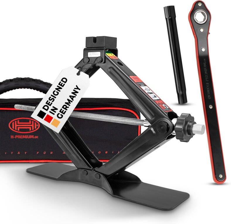 HEYNER® Scherenwagenheber 2 t mit Ratsche für Wagenheber inkl. Tasche und Gummiauflage, passend für VW, Seat, Skoda und ...