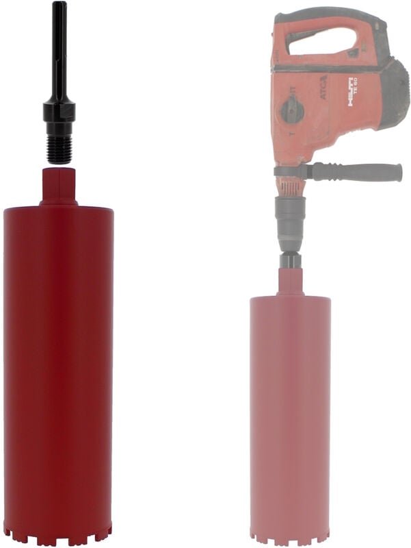 Diamantbohrkrone Ø 140 mm mit Adapter für Bohrmaschine und SDS-max-Bohrhammer