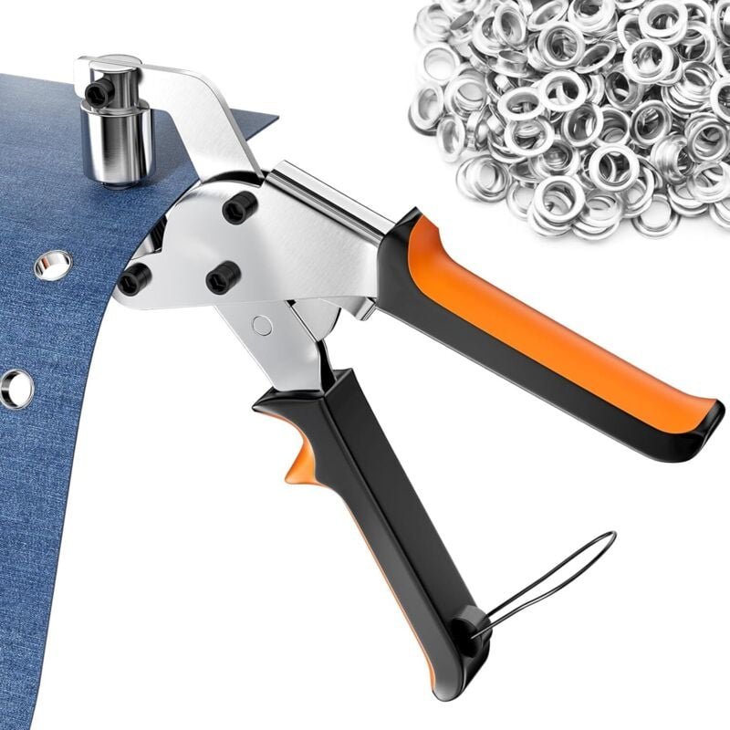 Metallösen-Set 10 mm, Ösenzange mit 300 Ösen, Ösenstanzzange, professionelles Locher-Set für Planen, Stoff, Leder, Karto...