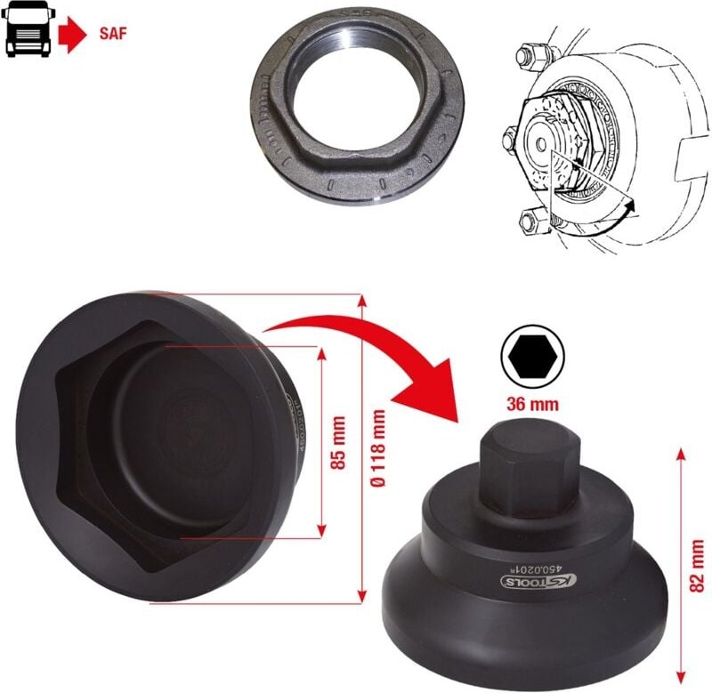 Ks Tools Achsmuttern-Schlüssel für saf 85 mm, ø 118 mm