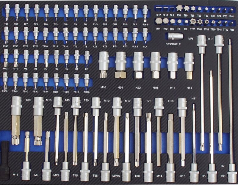 Trutzholm ® - Profi Werkstattwagen Einlage blau 102 tlg. Stecknuss Sortiment Schaum 520x400mm