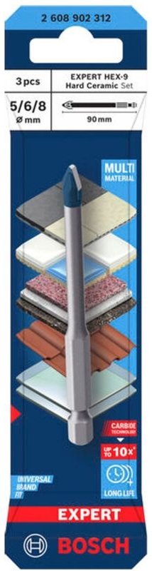 Bosch EXPERT Bohrer-Set HEX-9 Hard Ceramic, 5 x 90 6 x 90 8 x 90 mm, 3-tlg.