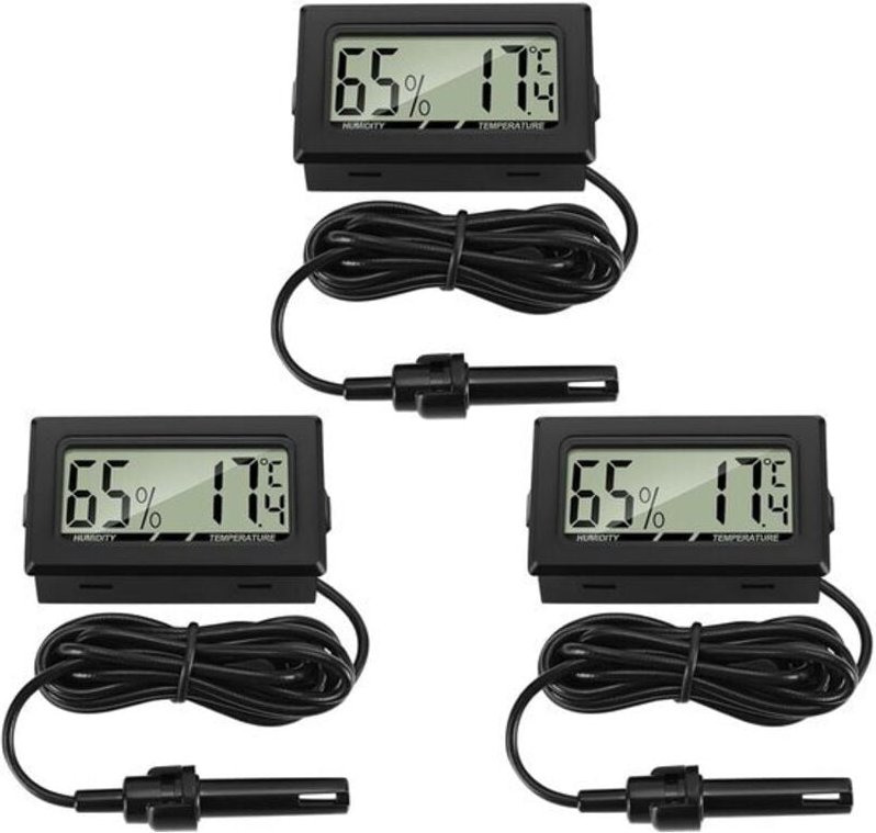 Thlevel 3er-Pack Mini-LCD-Digitalthermometer und -hygrometer mit externem Sensor für Kühlschrank, Gefrierschrank und Aqu...