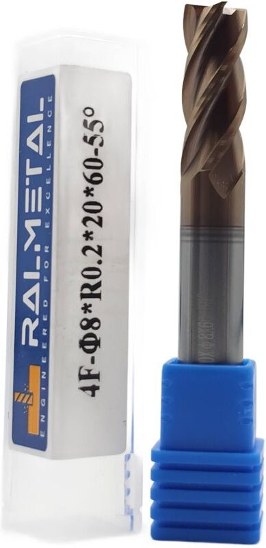 Radialfräser aus Vollhartmetall 8 x R0,2 x 60 mm 55 HRC