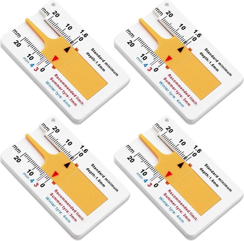 4-teiliges Profiltiefenmessgerät-Set, Messbereich 0-20 mm, verstellbares Messwerkzeug für Motorradreifen (Orange)