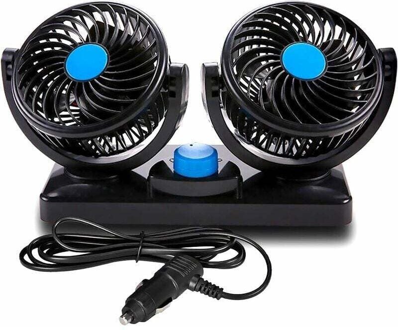 ZVD-12V Autolüfter, Dual Rotating Heads, Leise, 360 Grad drehbar, 2 Geschwindigkeiten einstellbar, Dual-Autolüfter mit Z...