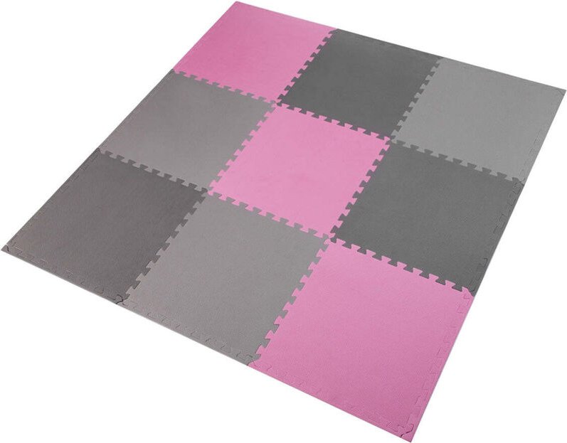 Puzzle-Schutzmatte, 60x60x1cm, 9-teiliges Set, Grau/Pink