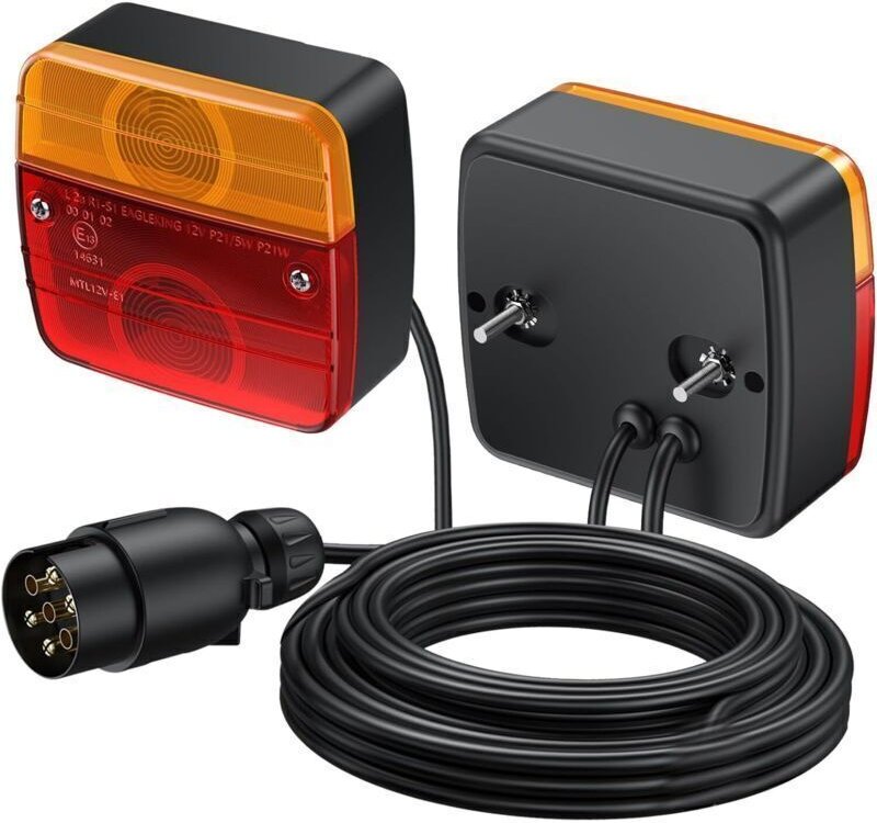 7-poliger 12-V-Anhänger-Rücklichtanschluss-Satz mit 7,5 m Kabel – 2 Stück, E-geprüft