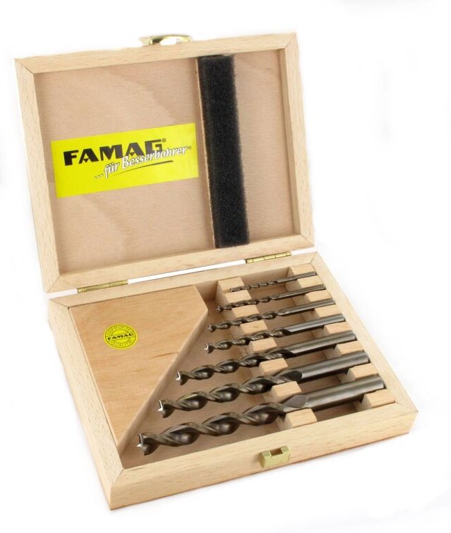 FAMAG Holzspiralbohrersatz 7-teilig D=3,4,5,6,8,10,12mm im Holzkasten 1594507
