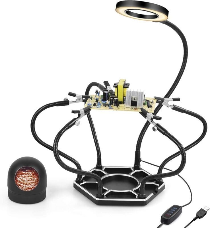 Lötwerkzeug mit 6 flexiblen Armen und 3-facher Vergrößerung, für Elektronikreparaturen, Modellbau und Hobbys